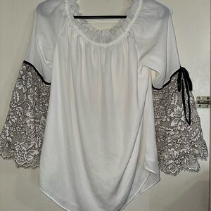 White House Black Market White Blouse with Lace Sleeves size S